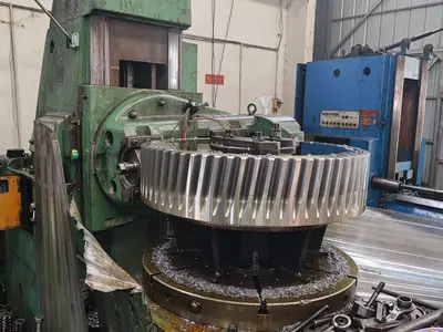 Gear blank set up on a hobbing machine