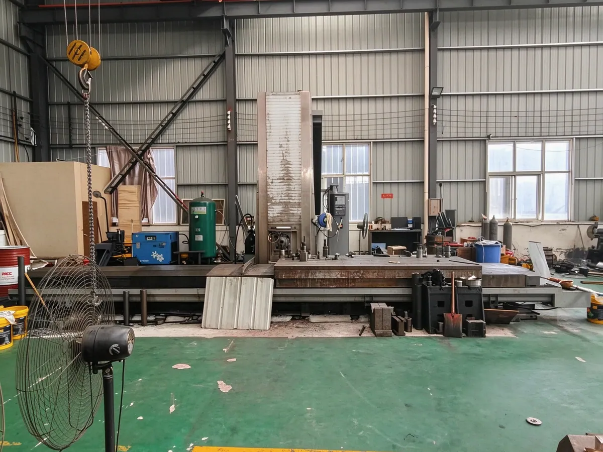 CNC horizontal boring machine machining a large housing